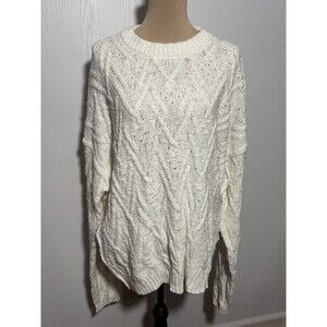 Free People Isla Sweater Women's Large Ivory White Chunky Cable Tunic Oversized
